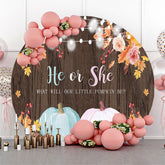 Lofaris He Or She Pumpkin Wood Round Baby Shower Backdrop